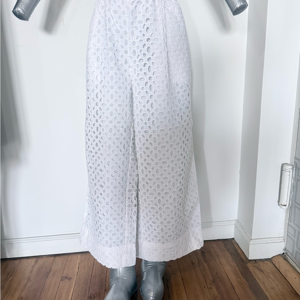 J. Crew White Eyelet Wide Leg Trousers
